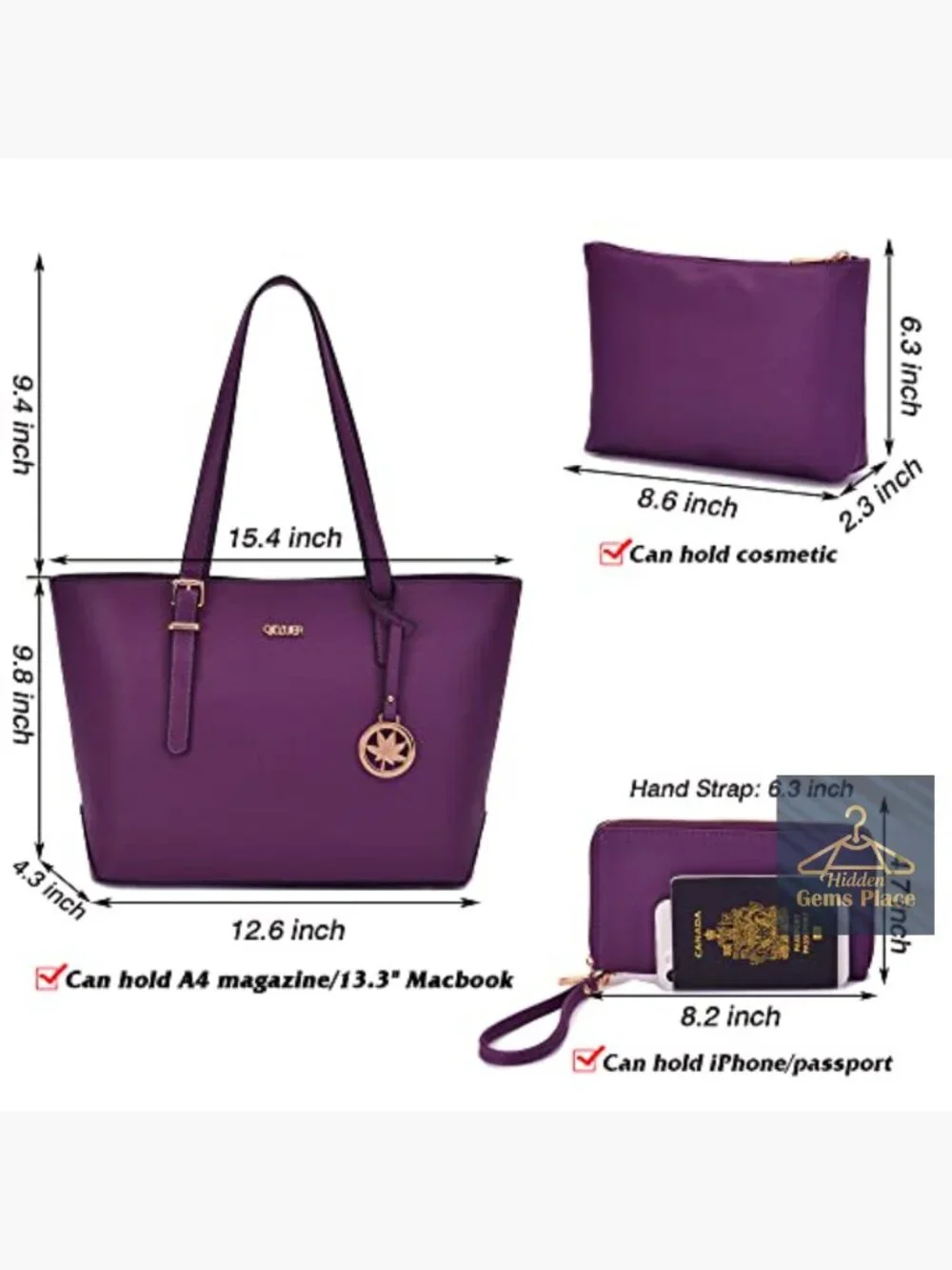 Women's 3-Piece Handbag Set - Top Handle Satchel Tote with Matching Wallet and